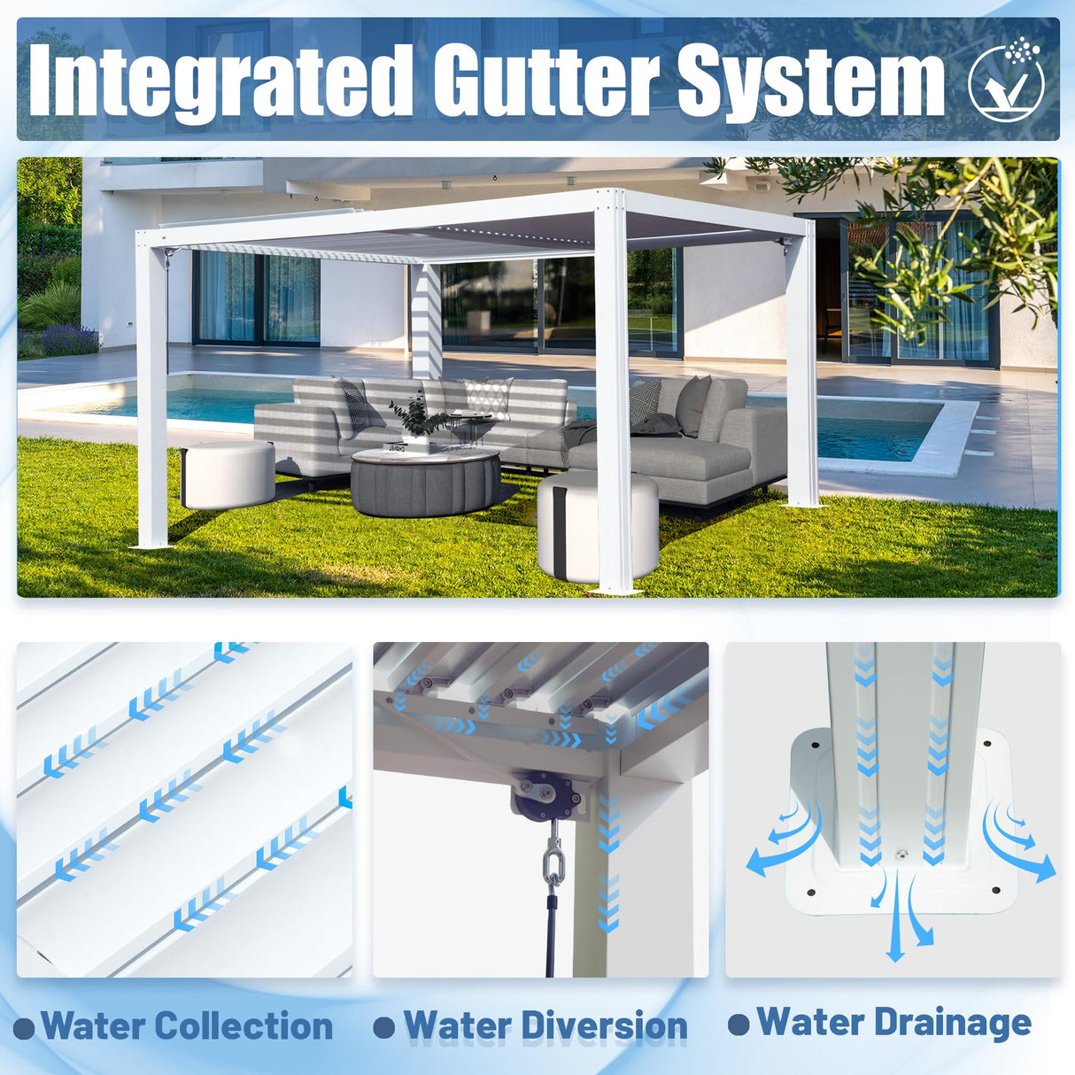 Domi Outdoor Living Louvered Pergola 12x16FT, Aluminum Outdoor Pergola with 2 Independently Adjustable Louver Roof, Full Aluminum Structure, White domi outdoor living