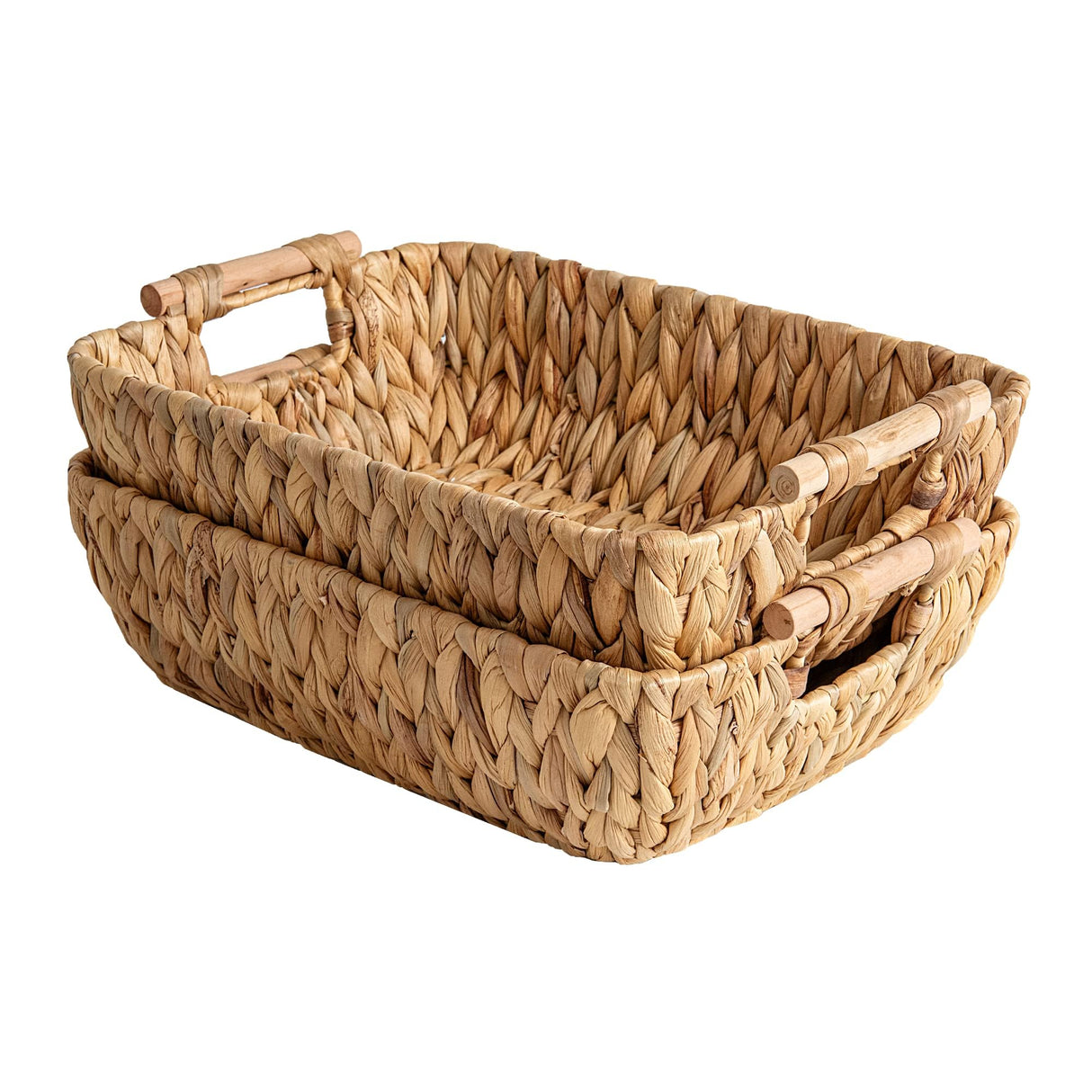 StorageWorks Hand-Woven Large Storage Baskets with Wooden Handles, Water Hyacinth Wicker Baskets for Organizing, 2-Pack StorageWorks