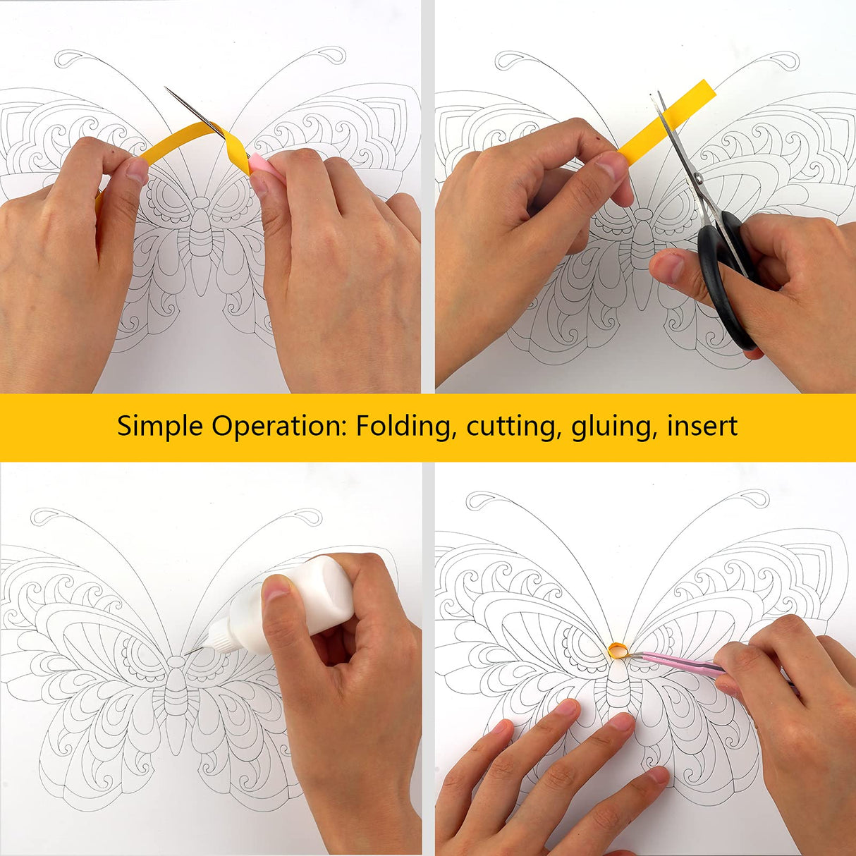 Uniquilling Quilling Paper Quilling Kit for Adults Beginner, 8 * 10-inch Blue Butterfly, Exquisite DIY Paper Filigree Painting Kits Quilling Tools, Home Room Wall Art Decor Best Gifts(Basic) Uniquilling