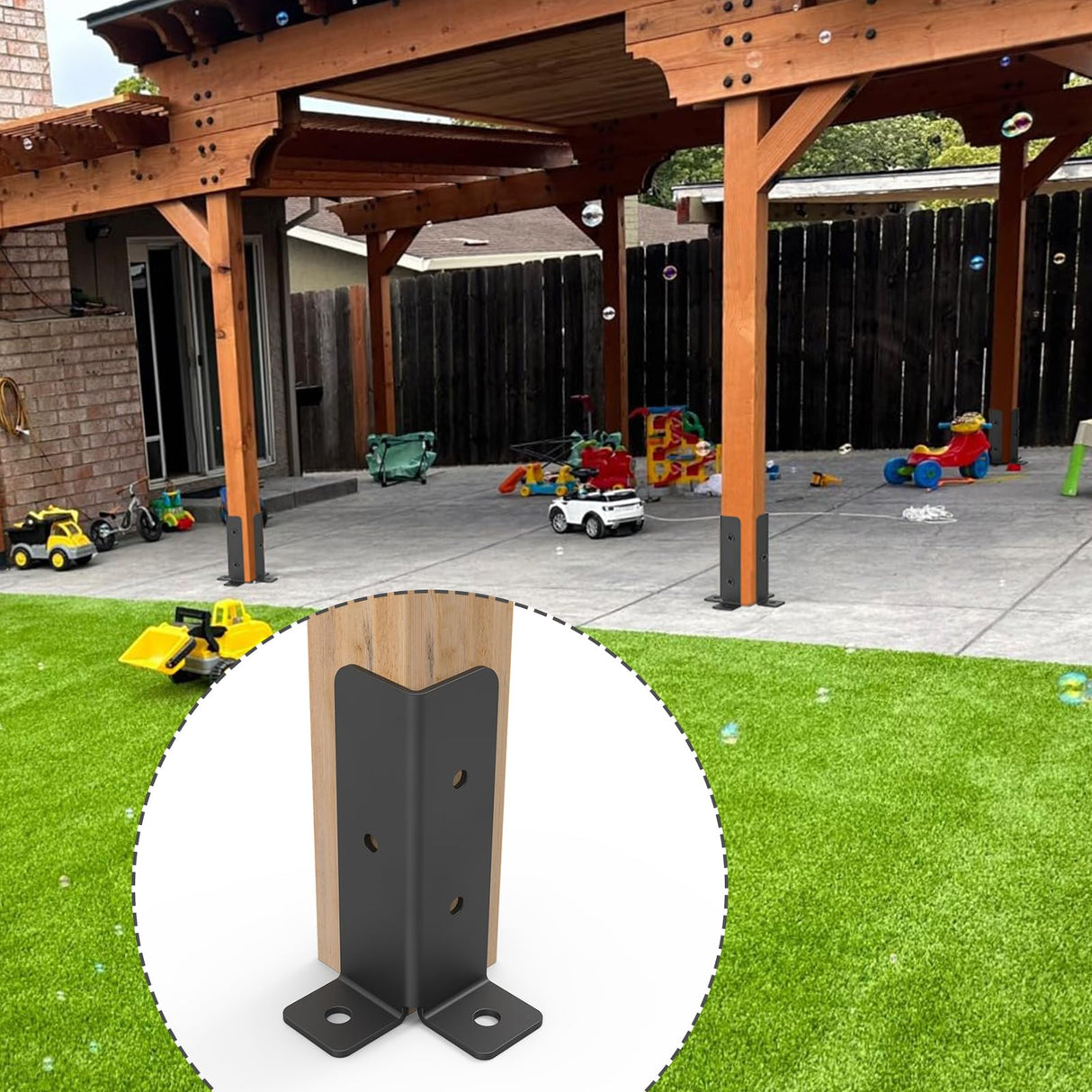 4 pcs Adjustable Deck Post Anchor Base Brackets Fit 1.5x1.5,2x2,2x4,4x4 Post,Wood Fence Pergola Post Base Brackets Kit,Heavy Duty Half Column Black Post Brackets Support Base Brackets for Deck Railing Linone