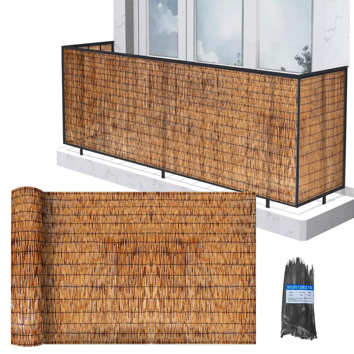 Bamboo Screen Fencing Natural Reedhead Rolls 3x5ft 4x10ft 5x20ft 6x16.4ft Outdoor Fence Rolls Easy to Install for Garden Balcony Outdoor Patio Backyard Divider Decorative ZGDXPLA