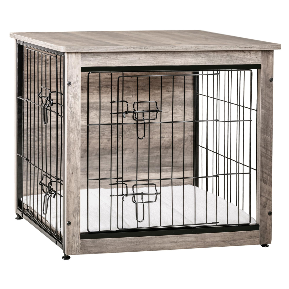 DWANTON Dog Crate Furniture with Cushion, Wooden Dog Crate with Double Doors, Dog Furniture, Dog Kennel Indoor for Small/Medium/Large Dog,End Table, Small, 27.2" L, Greige Dwanton