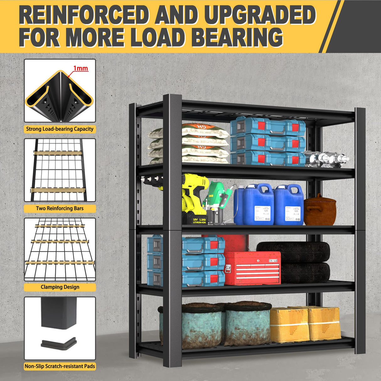 NEXVRTAU 76"H x 60"W x 24"D 5-Tier Heavy Duty Garage Shelving Unit with Wire Shelves,3000 LBS Capacity Metal Storage Rack,Adjustable Boltless Steel Shelves for Garage,Basement,Pantry,Warehouse.1 Pack Nexvrtau