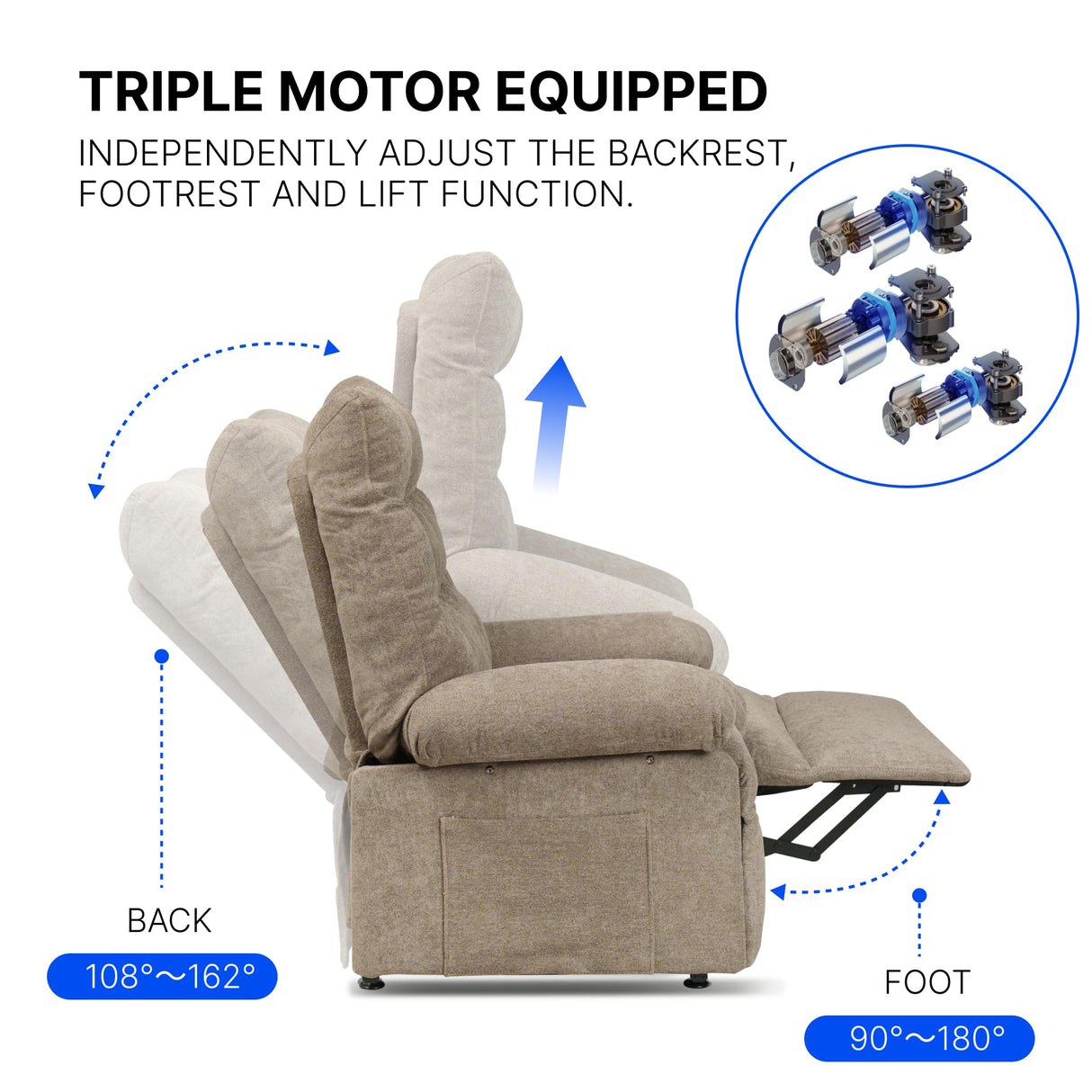 FLEXISPOT XL1 Power Lift Recliner Chair for Elderly, Triple Motor Electric Lift Chair with Infinite Position, Side Pockets, Stand Assist for Seniors, Single Sofa for Living Room Bedroom (Brown) FLEXISPOT