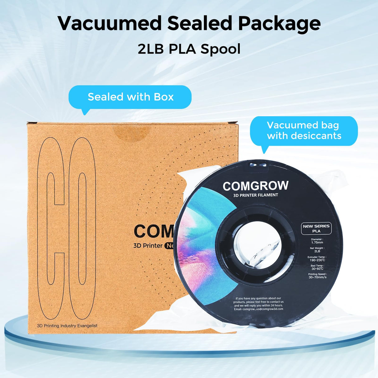 Comgrow PLA 3D Printer Filament, Durable and Stronger 3D Printer PLA Filament 1.75mm Fit Most 3D Printers, Dimensional Accuracy +/- 0.02 mm, 2LBS Spool PLA Grey Comgrow