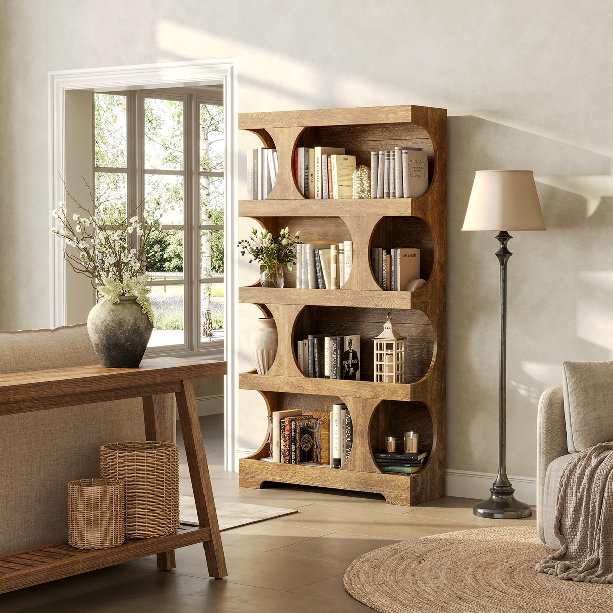 LITTLE TREE 4-Tier Large Bookshelf, 70.8-Inch Tall Bookcase with Storage Shelves, All Wooden Modern Display Rack, Big Open Book Shelf for Living Room, Bedroom, Office, Oak LITTLE TREE
