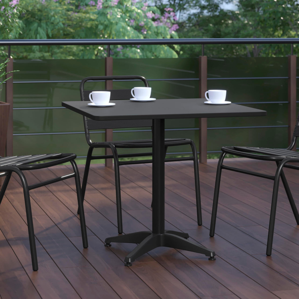 Flash Furniture Mellie 31.5'' Square Aluminum Indoor-Outdoor Table with Base, Black Flash Furniture