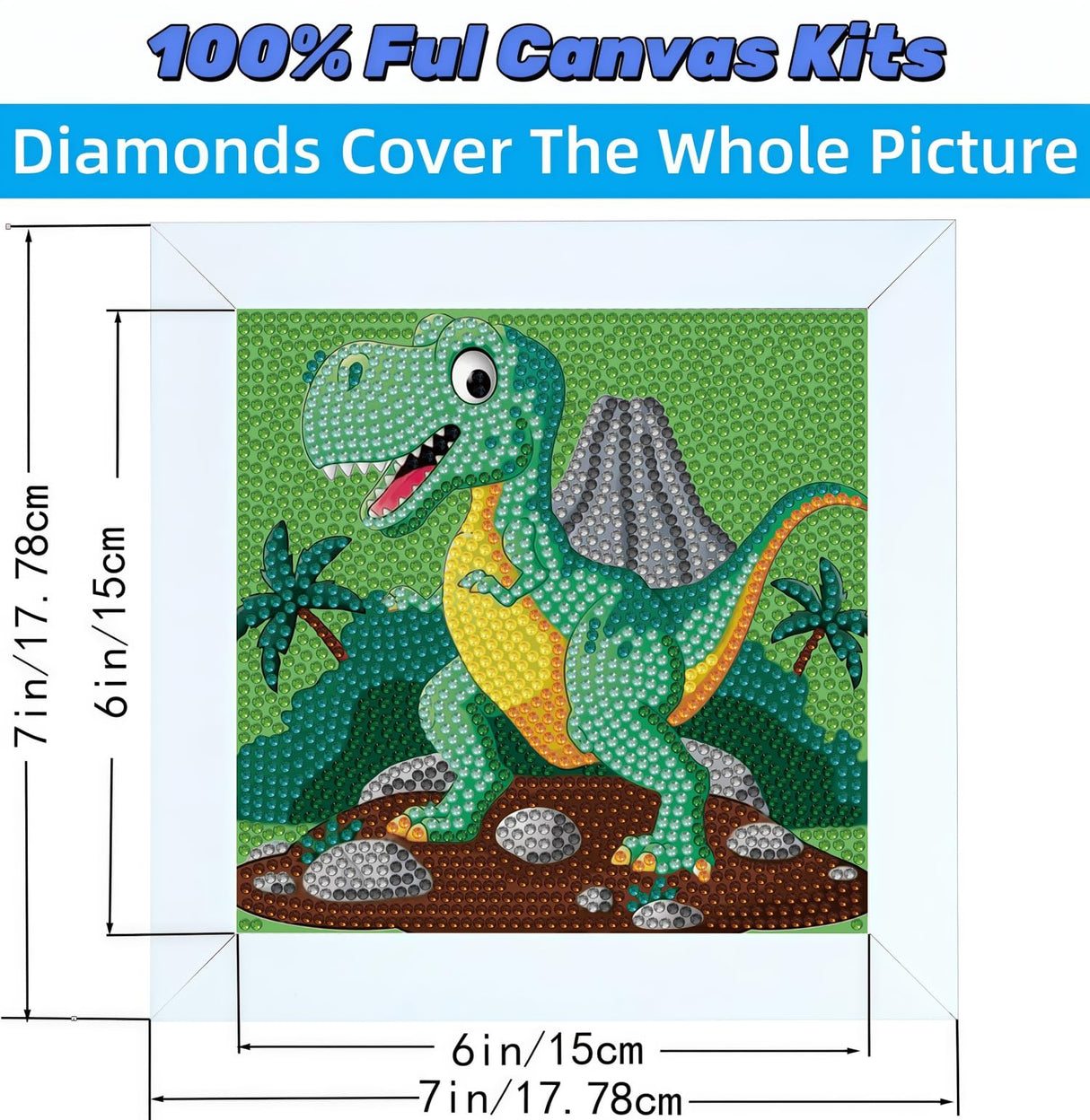 Acelii 5D Dinosaur Diamond Painting Kit for Kids with Frame,DIY Diamond Art Kit for Children Beginner,Cute Full Drill Diamond Dot Big Gem Art Kits,Home Wall Decoration 6X6 inch Acelii