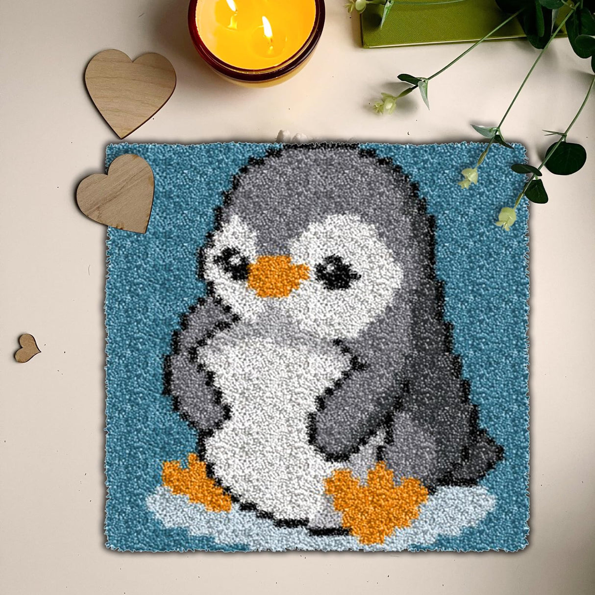 YP Latch Hook Kits for Kids Adults DIY Rug Tapestry Kits with Printed Canvas Embroidery Kits Festival Gifts Home Decoration (Penguin,11.8inch X 11.8inch) YP