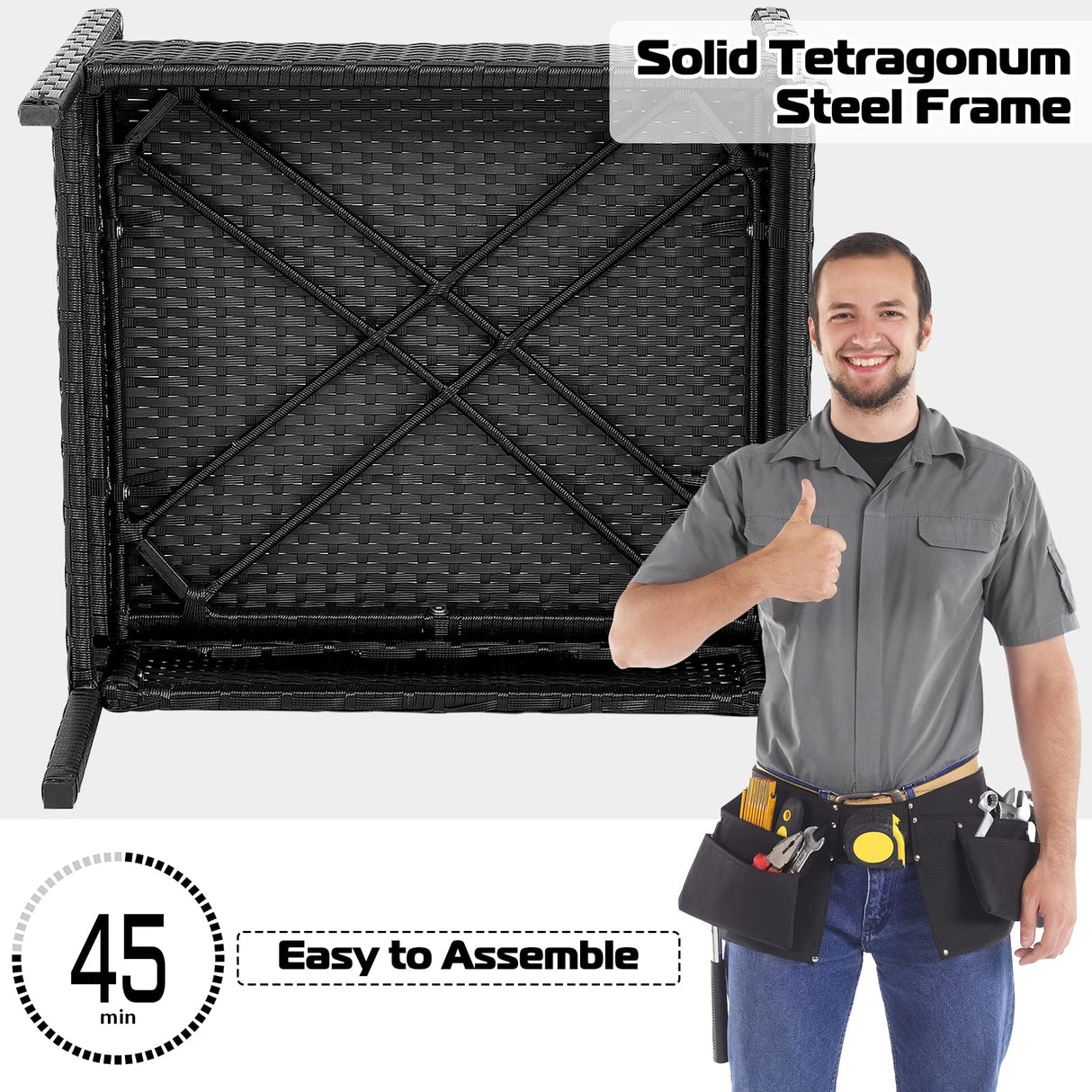 Tangkula 4 Piece Patio Rattan Conversation Set, Outdoor Wicker Furniture Set W/Glass Coffee Table, Solid Steel Structure, Ergonomic Seat, Suitable for Garden, Courtyard, Balcony, Poolside Tangkula