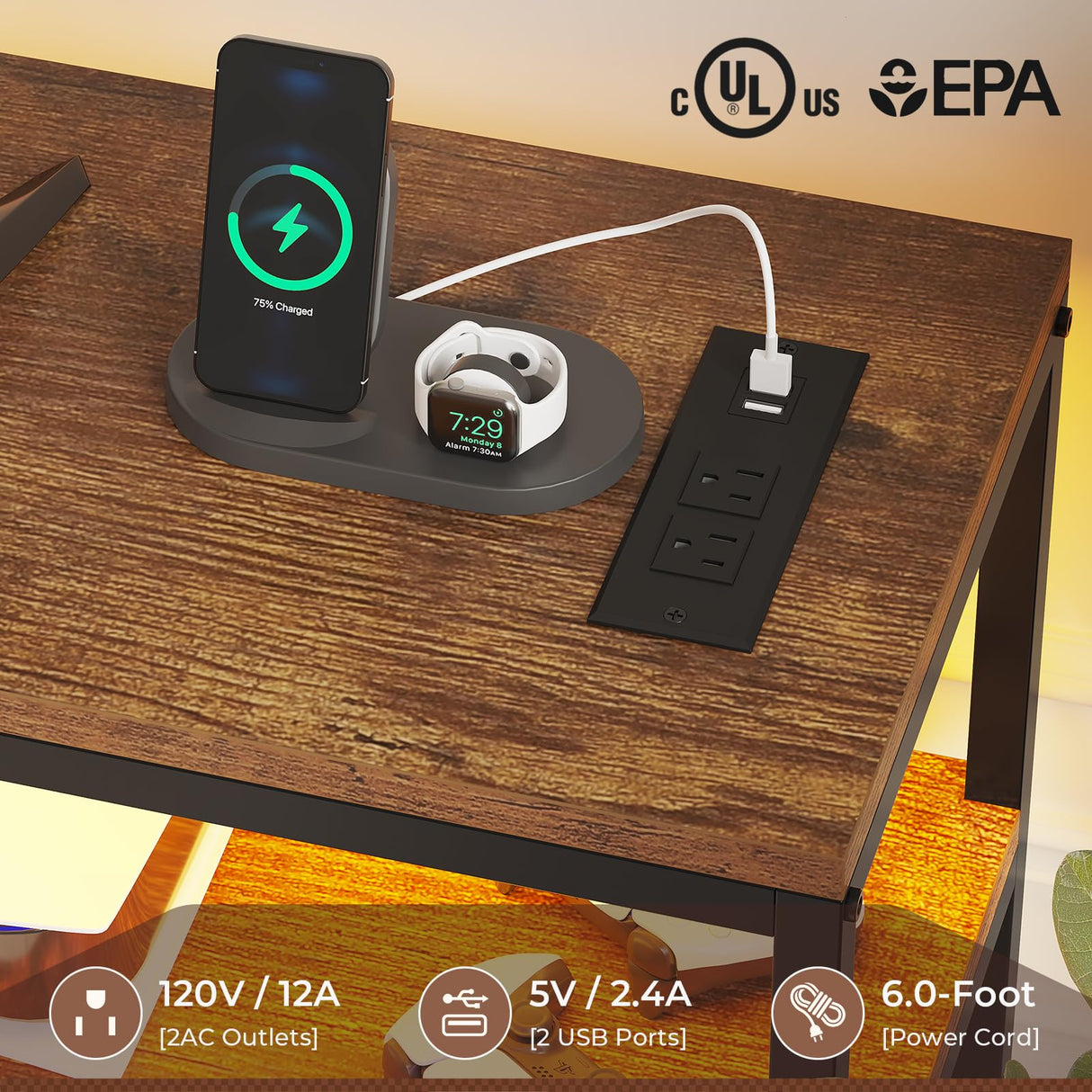 HAUOMS TV Stand for 60 Inches TV,TV Stand with Charging Station & LED Lights, 6 Fabric Drawers,Entertainment Center and Industrial TV Console Table with Shelves for Living Room, Bedroom,Rustic Brown HAUOMS