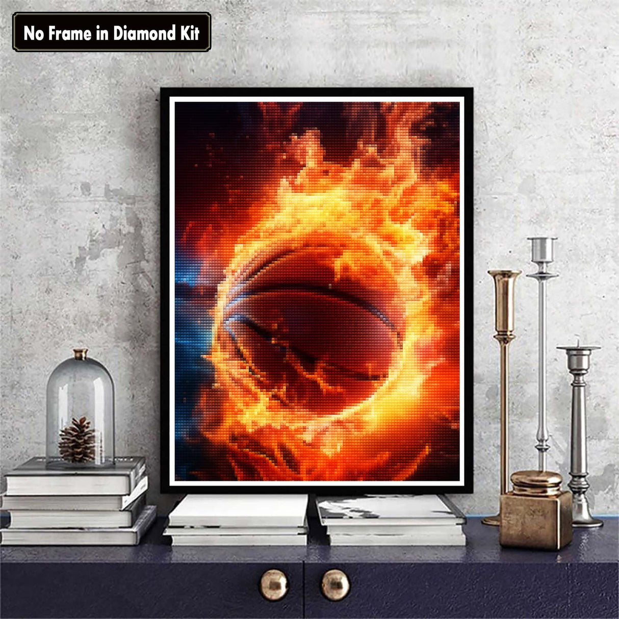 Zariocy 5D Diamond Art Kits for Adults Basketball Fire, DIY Diamond Painting Art Round Full Drill Crystal Diamond Embroidery Paintings Arts Craft for Home Office Wall Decor 12x16 inch Zariocy