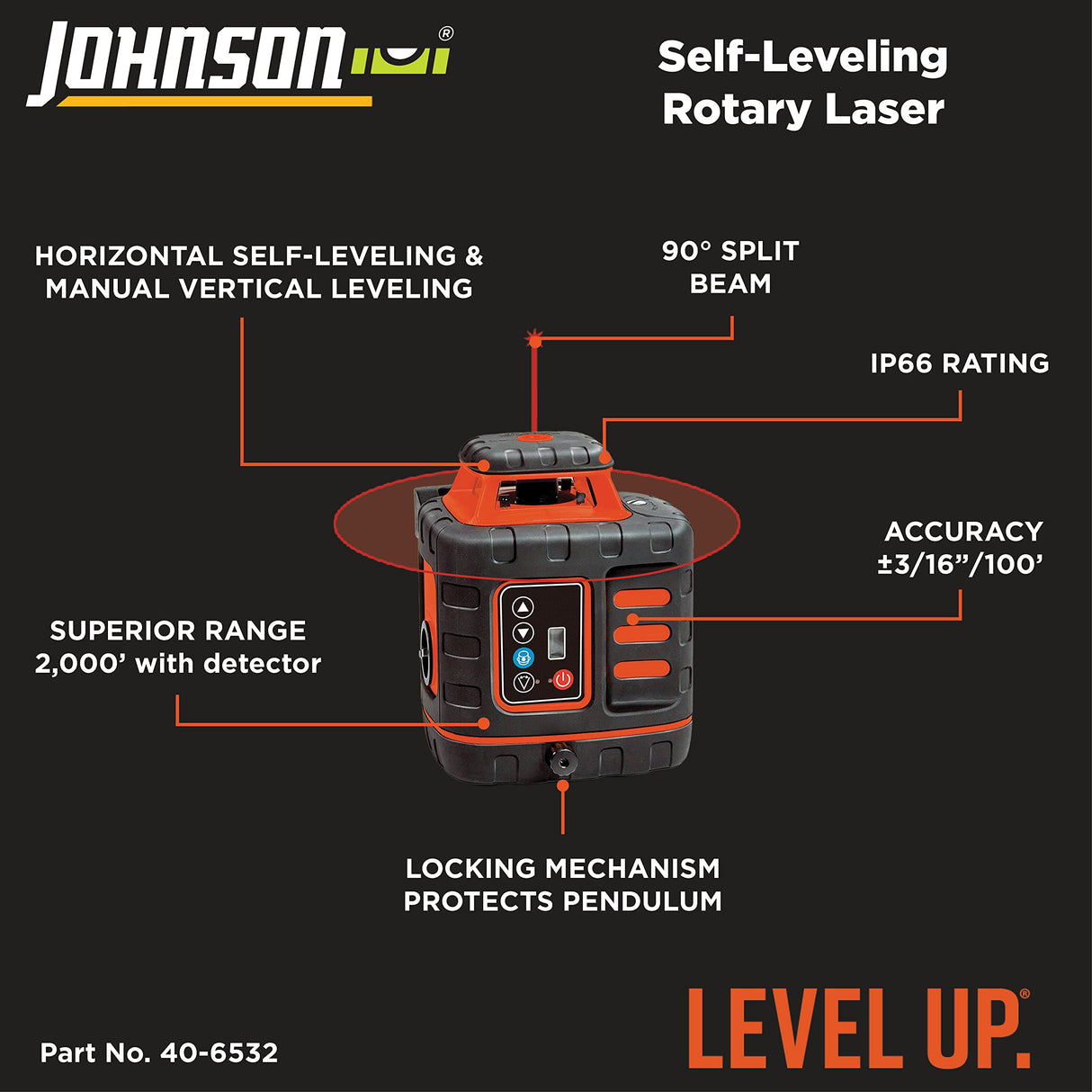Johnson Level & Tool 99-027K Self-Leveling Rotary Laser System, 8.75", Red, 1 Kit Johnson