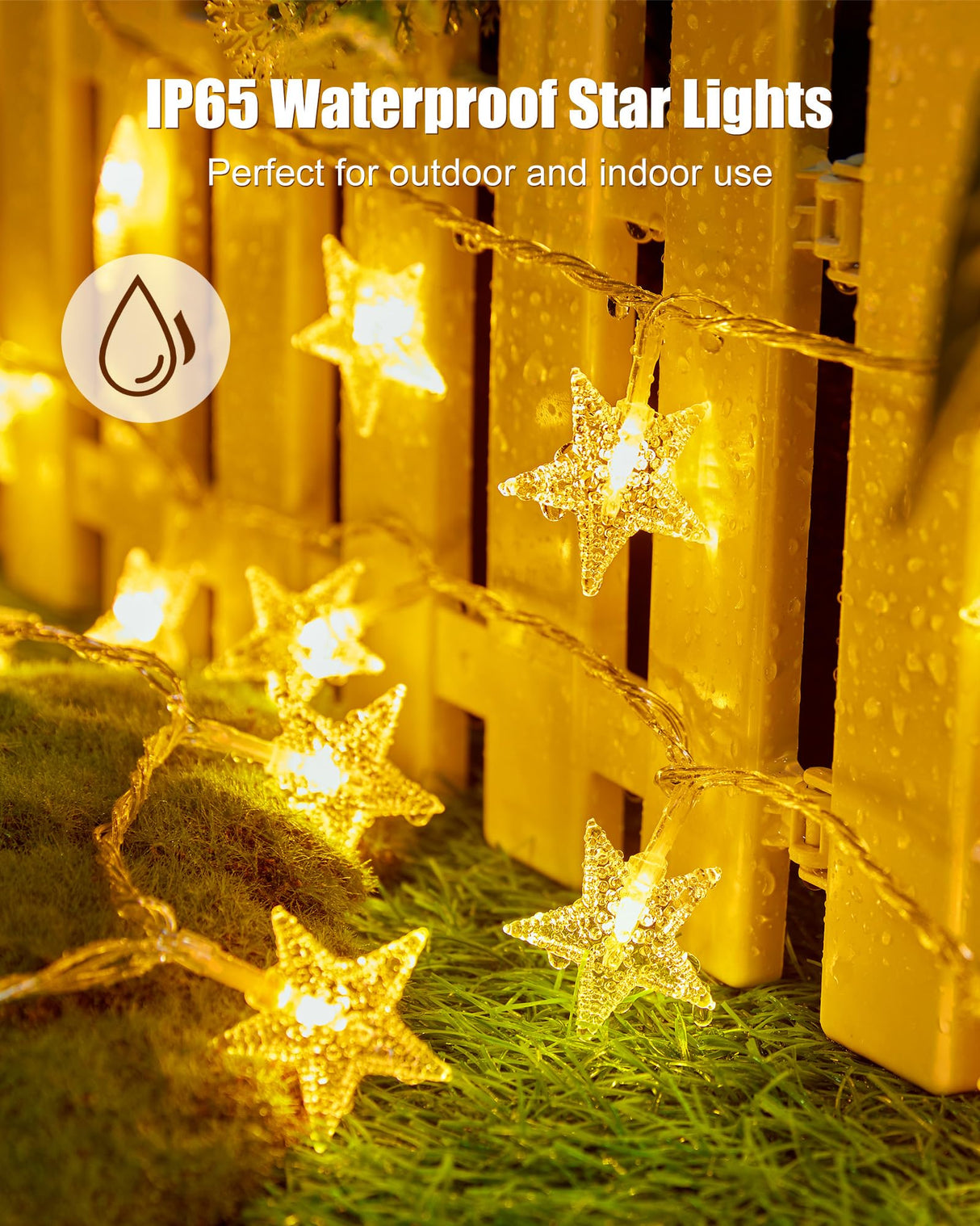 Minetom Star String Lights Battery Operated - 17 ft 50 LED Star Fairy String Lights with Timer, Waterproof for Indoor Bedroom Tent Loft Bed Patio Party Wedding Decor, Warm White Minetom