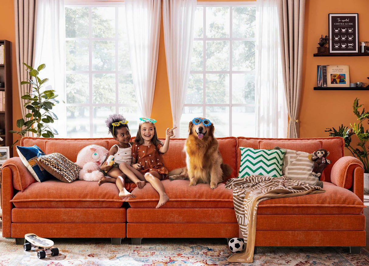 ELUCHANG Oversized 113" Modular Sectional Sofa, Comfy Cloud Couch, L Shaped Deep Seat Sofa Couches for Living Room, 4-Seater Modern Sofa with Movable Ottoman, DIY Combination - Chenille Terracotta ELUCHANG