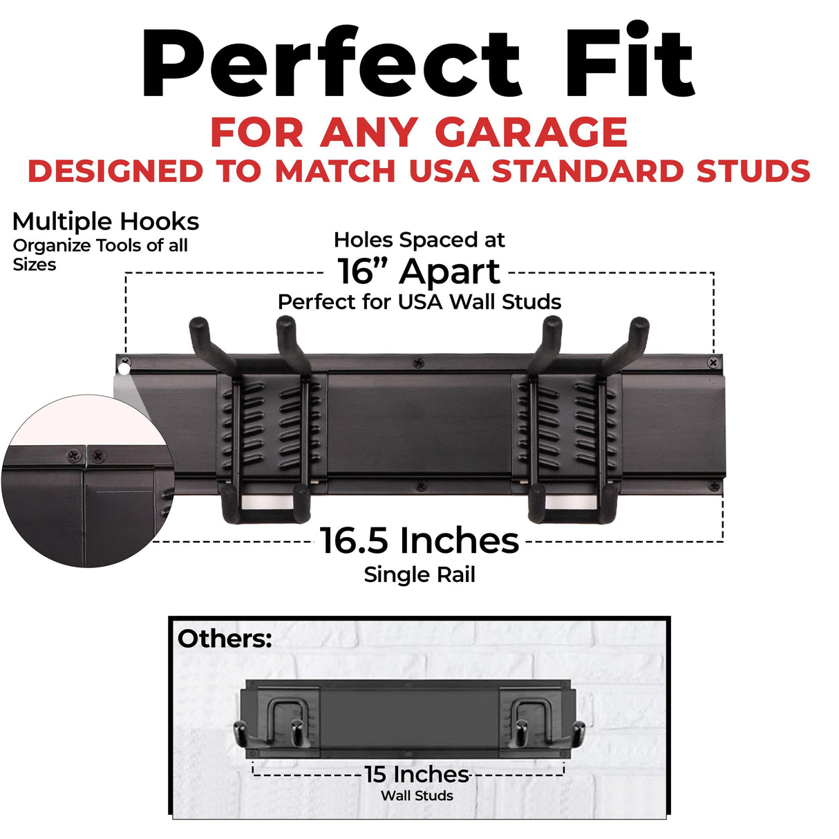 NINE FORTY Garage Tool Organizer Wall Mount - 49.5 Inches, 16" Stud Spacing, 440 LBS. Sturdy Rubber Coated Garden Tool Organizer and Storage Rack with Adjustable Hooks NINE FORTY