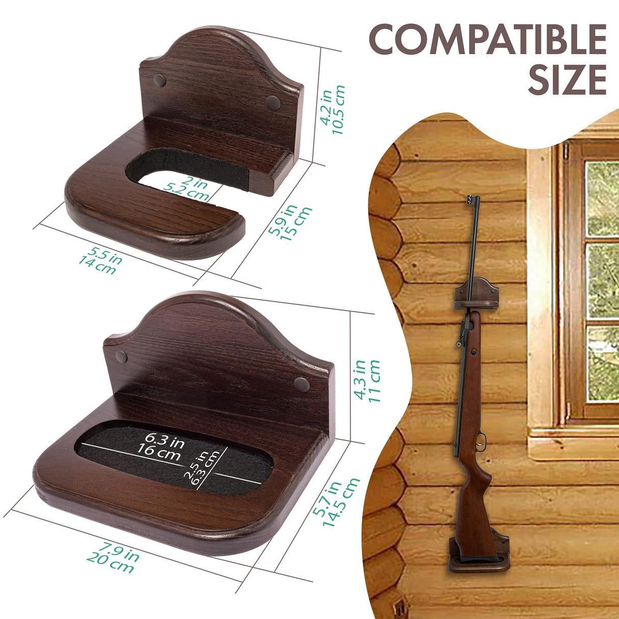 TESLYAR Gun Rack Holder Wall Mount Hold Up Displays Vertical Gun Rack and Shotgun Hooks Store Rifle Shotgun Bow Real Hardwood Hanger Brown TESLYAR