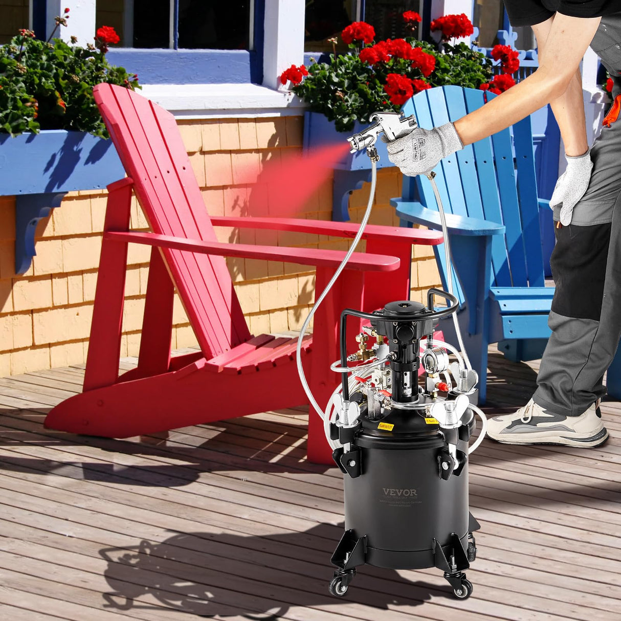 VEVOR Spray Paint Pressure Pot, 10 L/2.5 gal Fully Automatic Stirring Pressure Pot Tank, 70 psi Adjustale Pressure, Pressure Pot Paint Tank with Spray Gun and Hoses, for Home Decor Industry Painting VEVOR