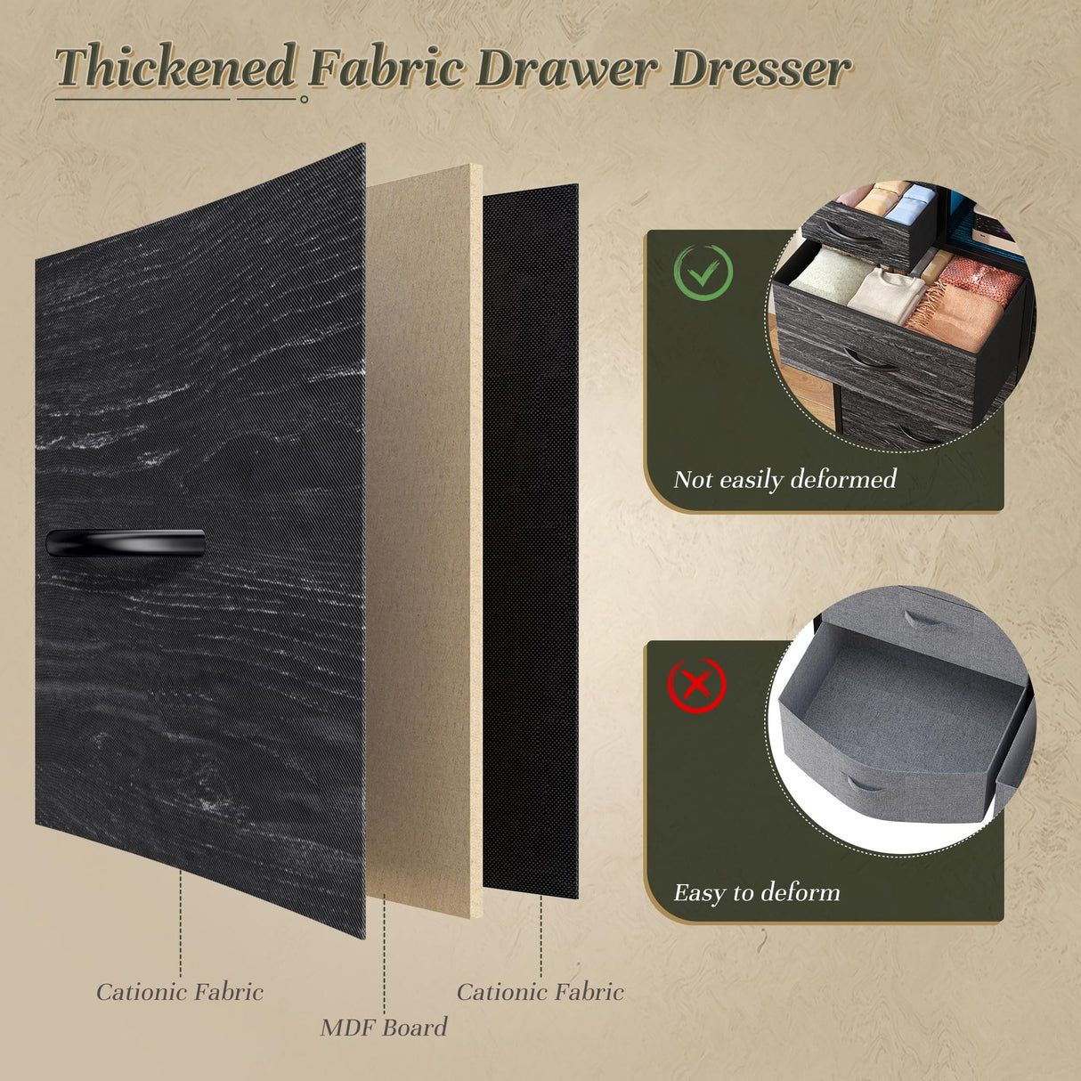 DurayLoly Dresser for Bedroom with Charging Station and LED and 10 Fabric Drawers, Sturdy Bedroom Dresser for Storage, Closet, Hallway (Black) DurayLoly