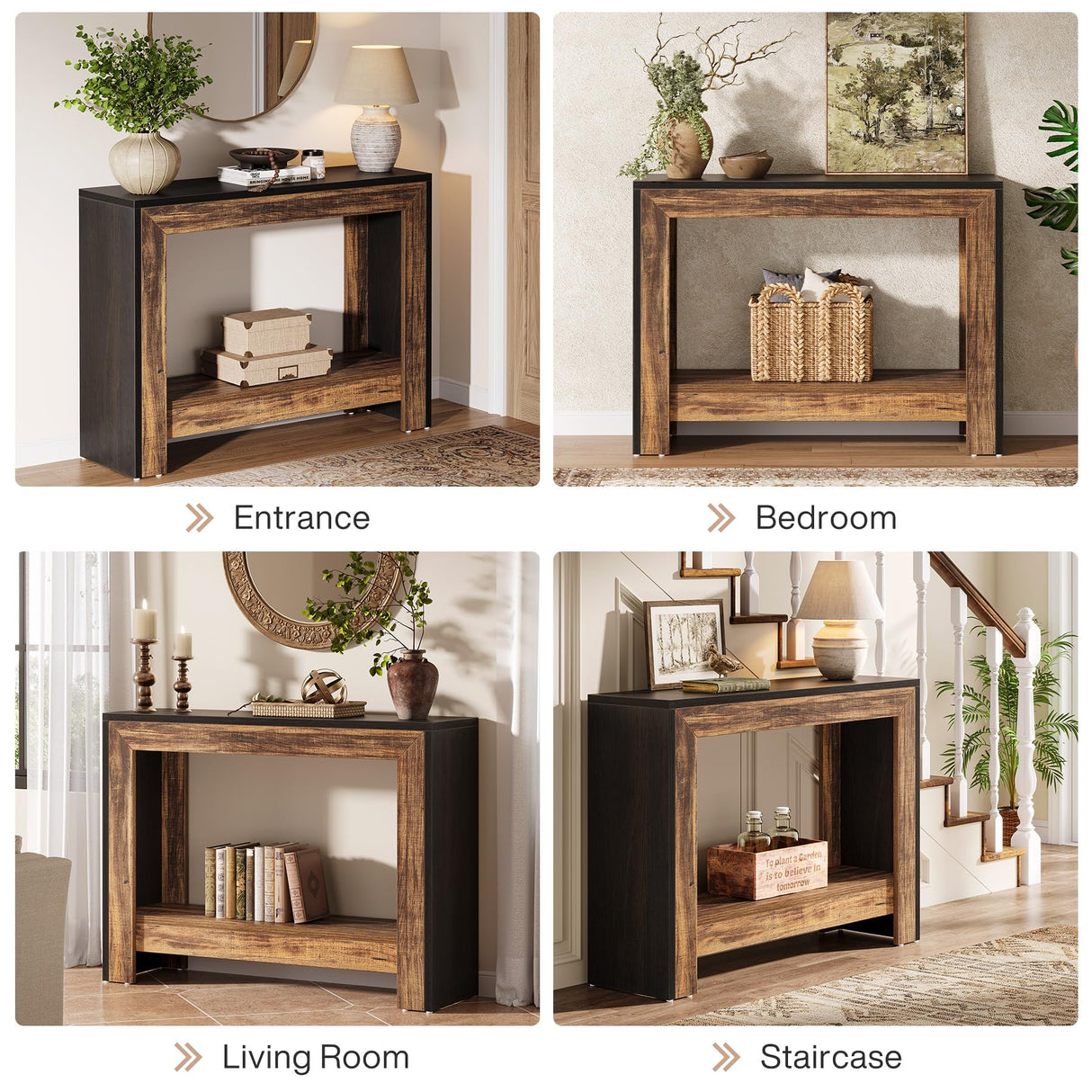 Tribesigns 41.3" Farmhouse Console Table, Behind Couch Sofa Table with Open Storage Shelves for Living Room, Hallway, Foyer, Easy Assembly, Black + Brown Tribesigns