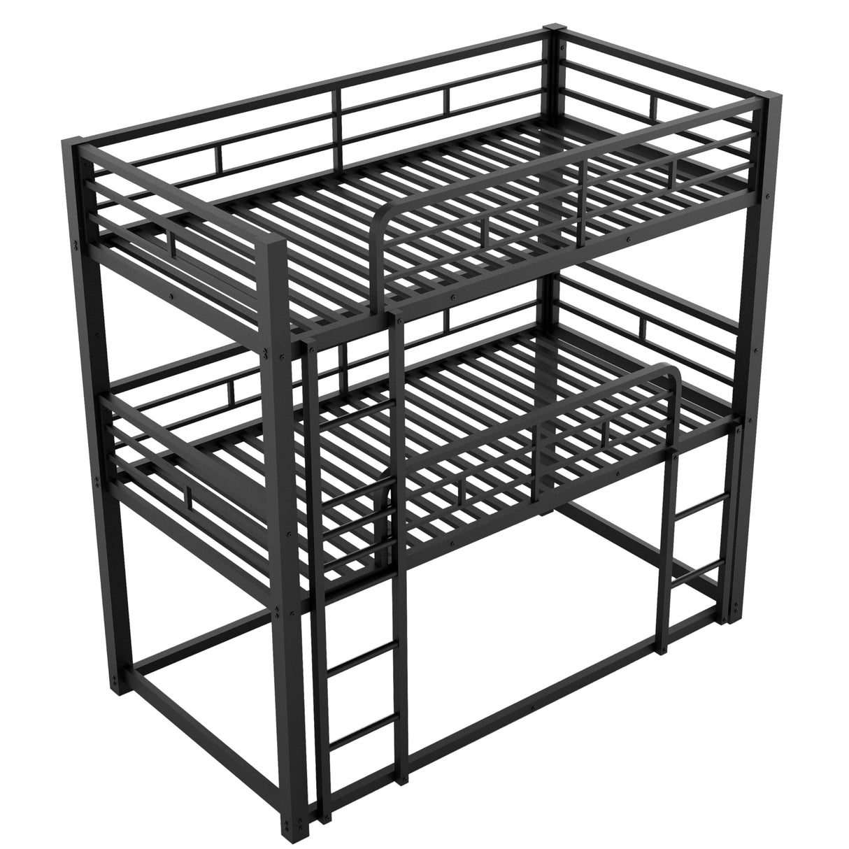 Merax Triple Bunk Bed with Safety Guardrail, Twin Over Twin Over Twin Metal Bed for Teens, Guests, Black Merax