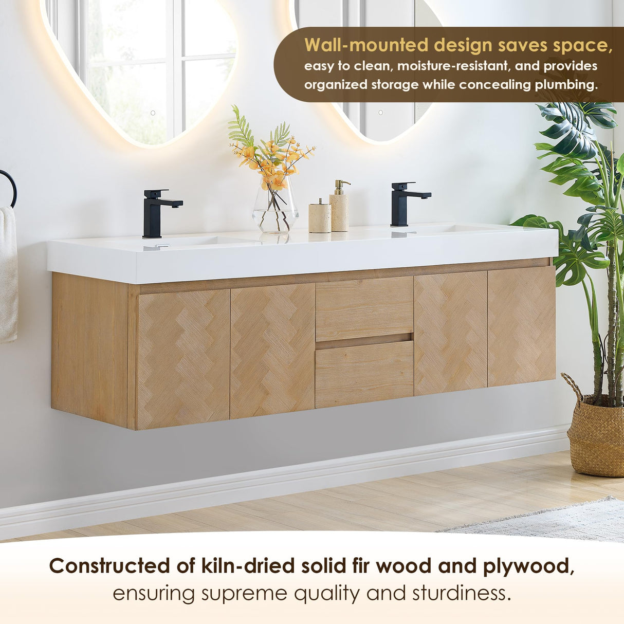 72 Inch Floating Sink Bathroom Vanity Wall Mount Double Vanities Overflow Mordern Large Storge Cabinet with Ceramic Countertop Double Soft Closing Drawers Pre-Assembled ALTAIR