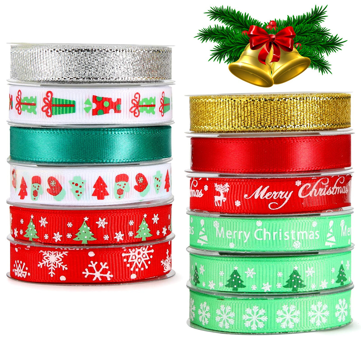 Christmas Ribbons for Gift Wrapping 60 Yards Grosgrain Ribbon Silver Gold Glitter Ribbon for Christmas Wreath Bows Ribbon Craft Decoration iefoah