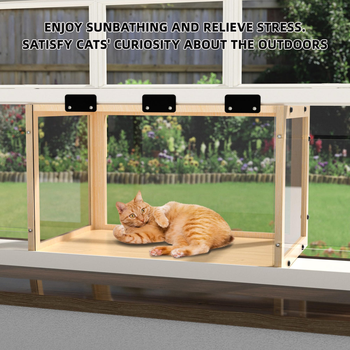 Window Cat Perch Catio, Wood Cat Window Box, Window Catio for Indoor Cats. Suitable Single Hanging Window with an Inner Diameter of The Window Frame with A Net Opening Width of 24-35 in. KGCCIZI. KGCCIZI