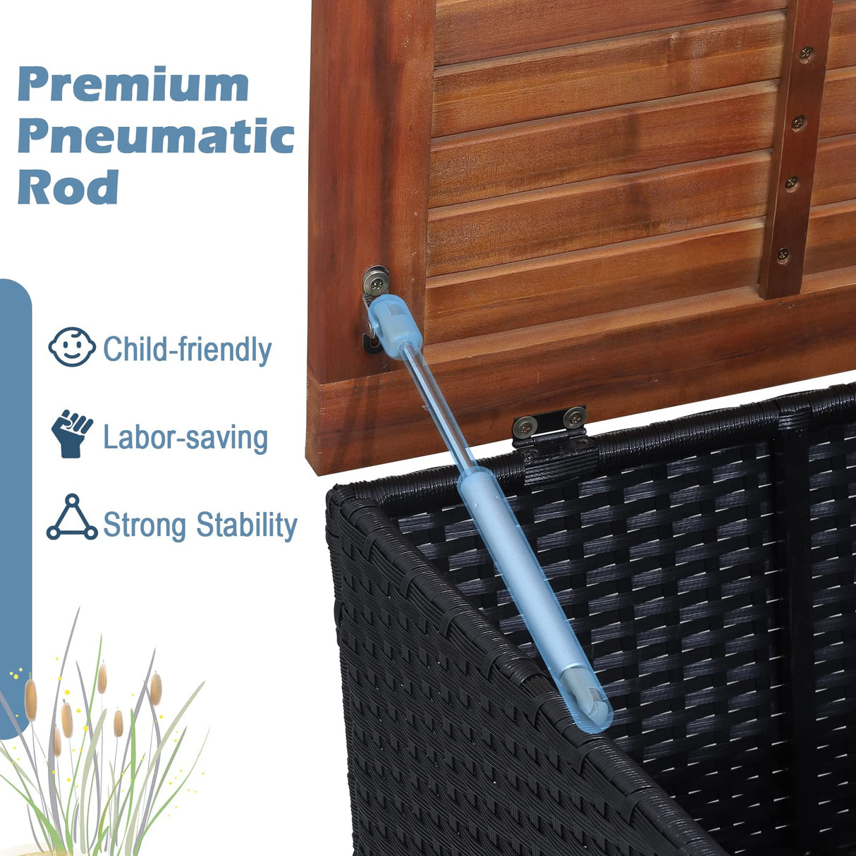 Tangkula 3 Pieces Patio Porch Furniture Set, PE Rattan Wicker Chair Conversation Set with Cushions and Storage Table, Outdoor Acacia Wood Bistro Set for Garden, Poolside (Navy) Tangkula