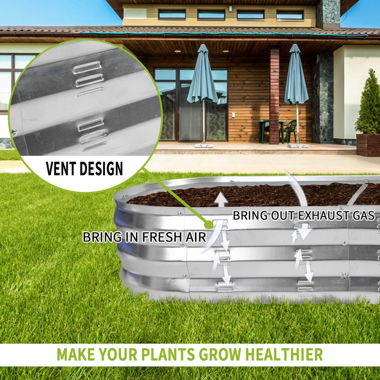 GADI Raised Garden Bed Kit for Vegetables Flower Galvanized Metal Planter Boxs Designed for Easy DIY and Cleaning Not Twist Or Rot (Silver) GADI