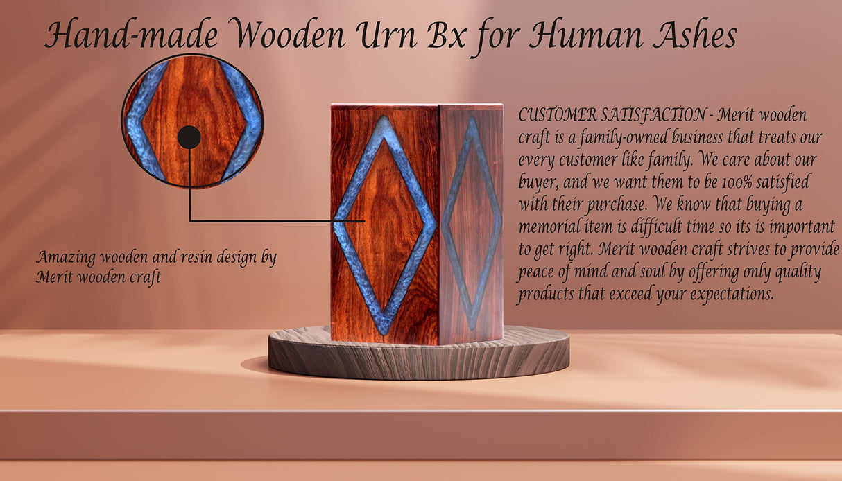 Wooden Urn box With Amazing Resin Design - Personalized Cremation Urn for Ashes - Handmade Urns for Human Ashes - Adult Large Cremation Urns - Merit wooden craft