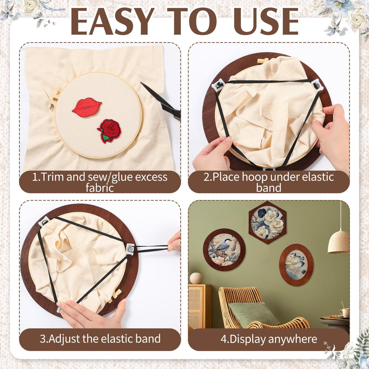 Vercraft 3 Set Embroidery Hoop Frame 8 Inch Decorative Wood Embroidery Frame with 8 Inch Cross Stitch Hoop for Display Finished DIY Art Craft Hanging Sewing Ornaments, Round, Hexagon, Oval Vercraft