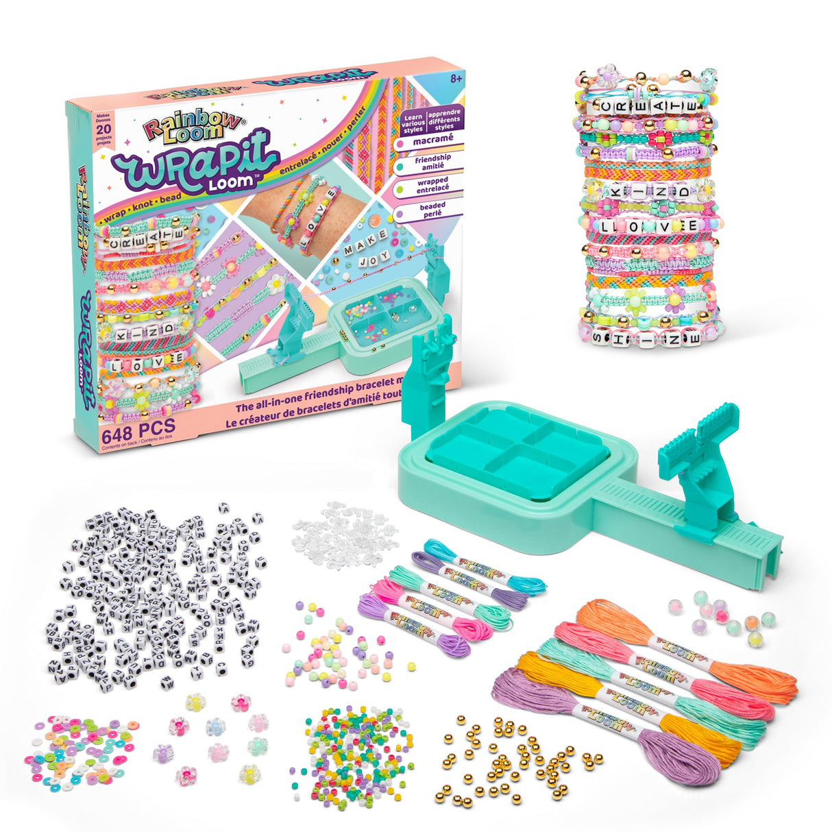 Rainbow Loom: Wrap it Loom Bracelet Maker - DIY Friendship String Bracelet Kit, 600 Beads, 4 Bracelet Styles, Jewelry Crafting Activity, Kids Ages 8+ Rainbow Loom