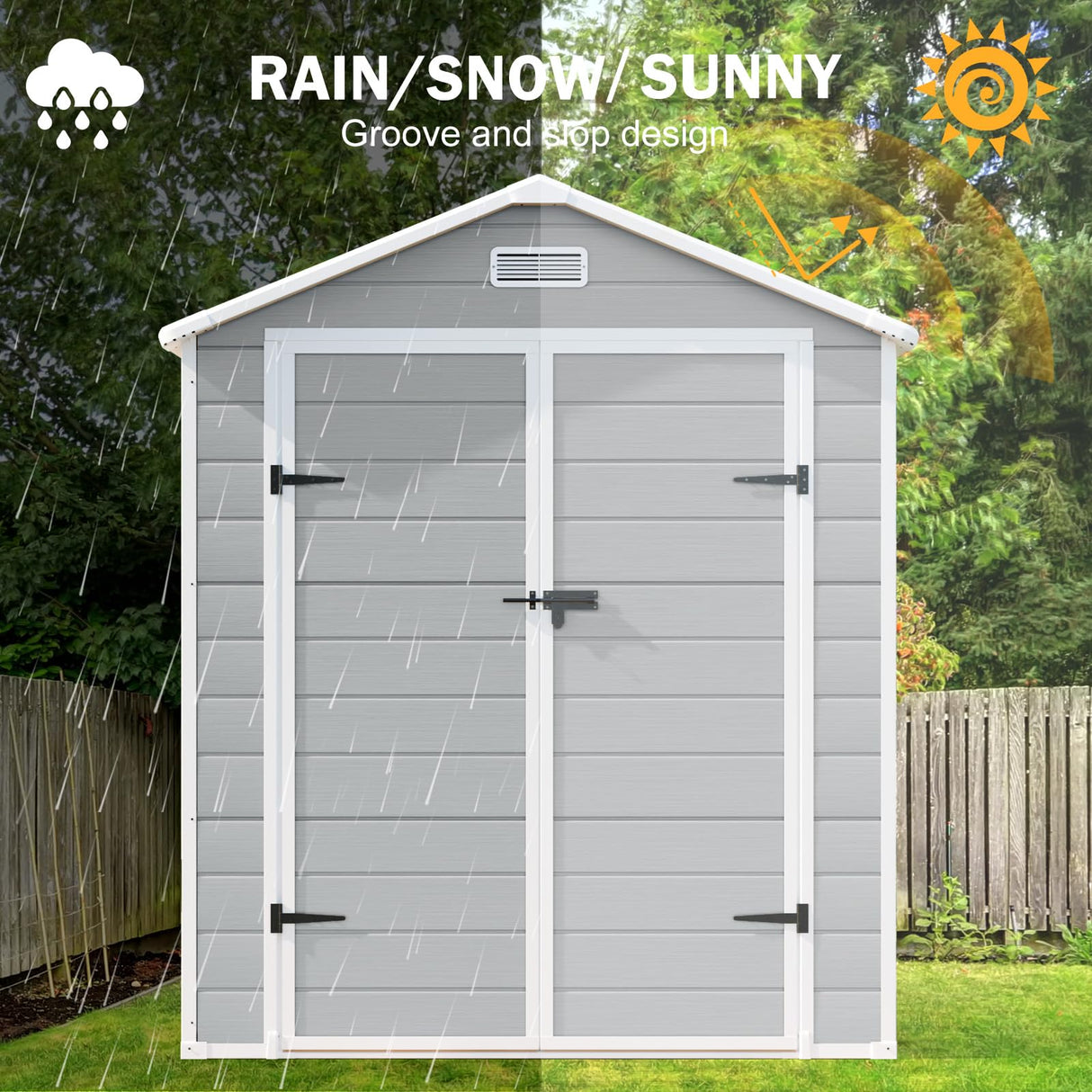 SELLERWE 6x3 FT Resin Storage Shed, Waterproof Outdoor Storage Shed with Floor, Window, Double Lockable Doors & 2 Vents, Tool Shed for Garden Patio, Backyard, Grey SELLERWE
