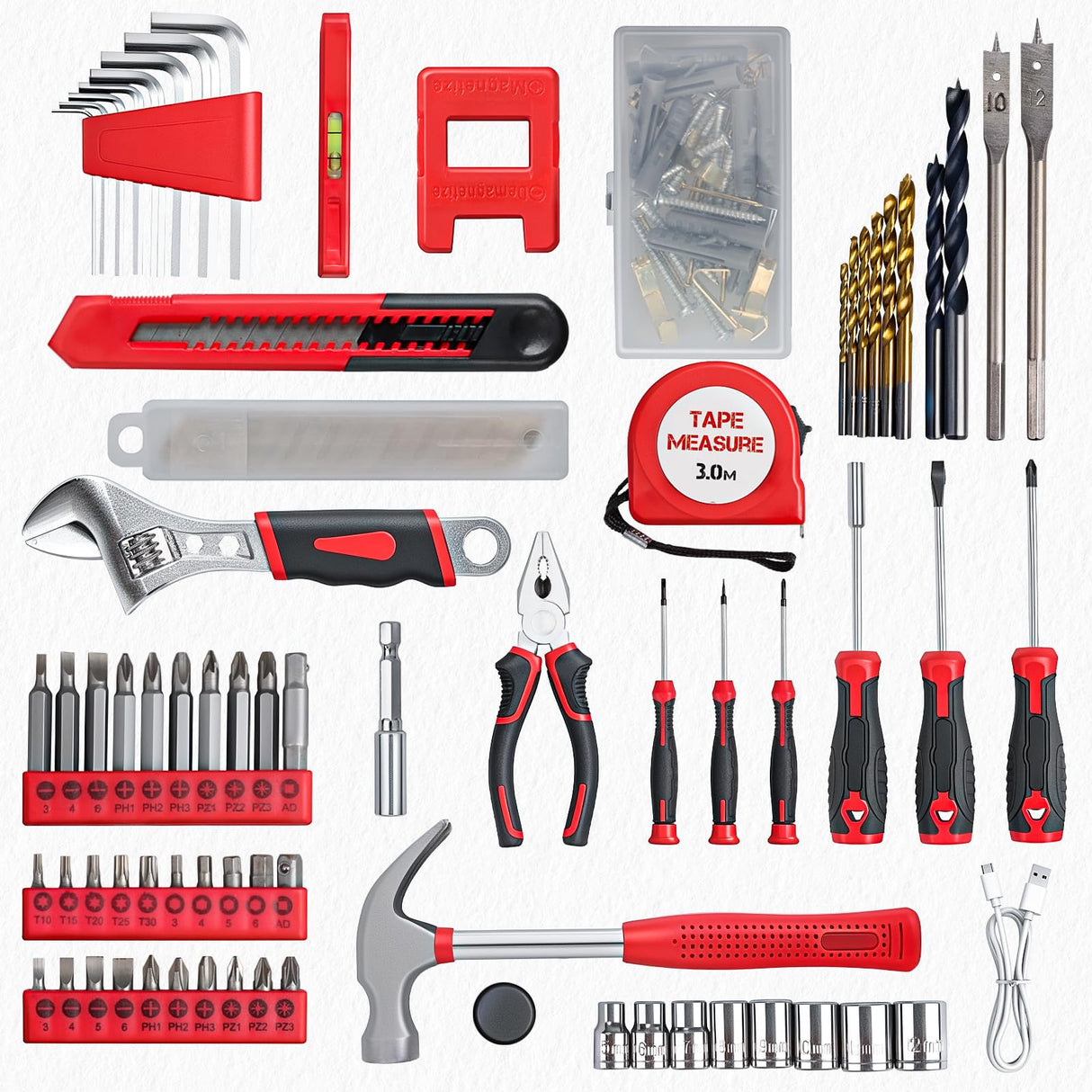 Tool Set - Tool Kit with 8V Cordless Drill, 132 Piece Tool Box with Drill, Home Tool Kits for Men & Women, Hand Drill Set Perfect for Homeowner, Diyer, Handyman - Red prekull