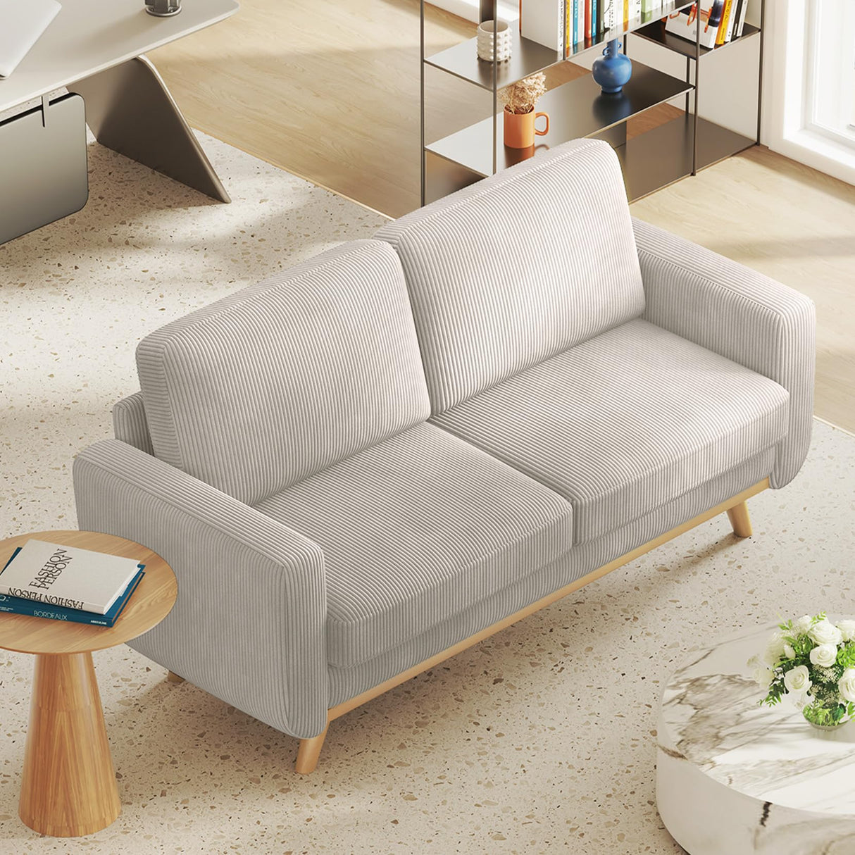 Vesgantti 68" Loveseat Sofa Light Grey, Comfy Corduroy Couch with Spring Cushion and Solid Wood, Modern Deep Seat for Bedroom, Living Room, Office Vesgantti