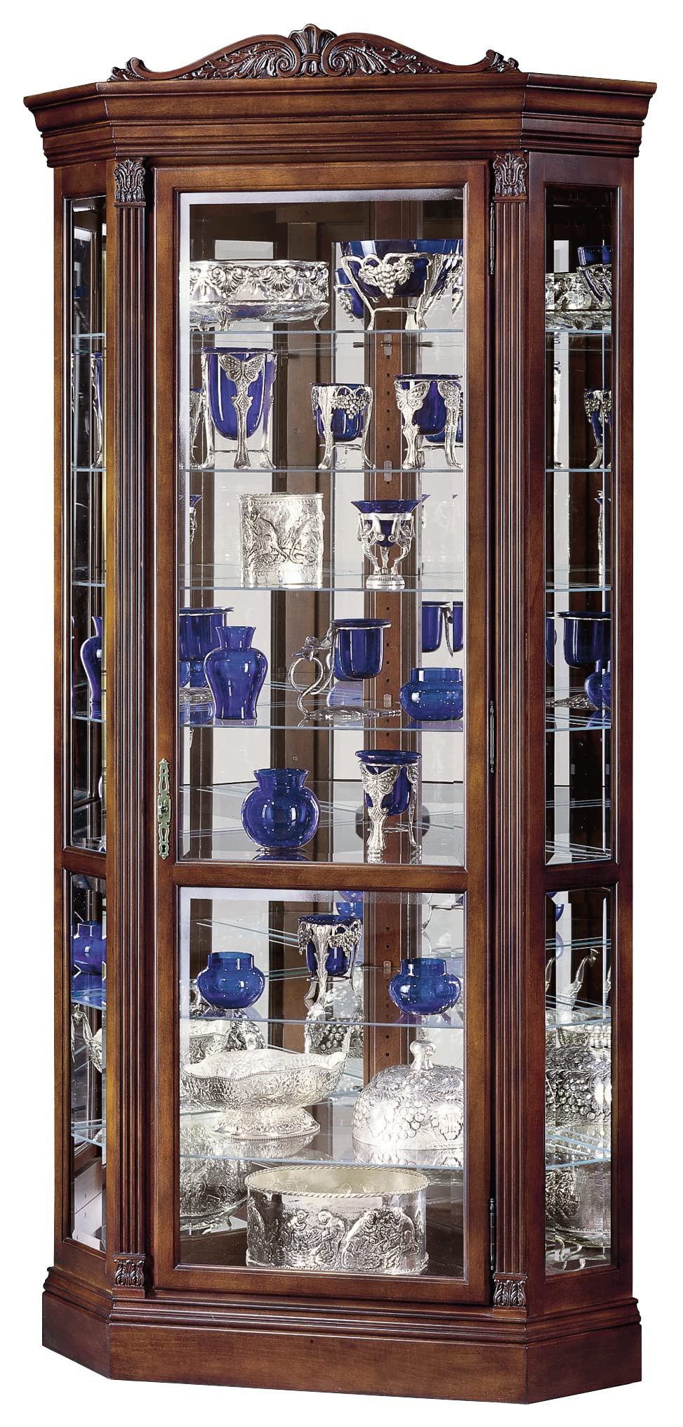 Howard Miller Boyer Corner Curio Cabinet II, Adjustable Storage Cabinets with Brown Finish Adjustable Levelers - Durable Glass Shelves for Collectibles - Decorative Items, Home Decor & Office Howard Miller