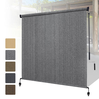 Shade&Beyond Outdoor Roller Shades with Splicing Design, 8' W x 8' H Cordless Patio Roll Up Blinds, Exterior Shade Cloth Roll for Porch, Gazebo, Pergola, Balcony, Gray