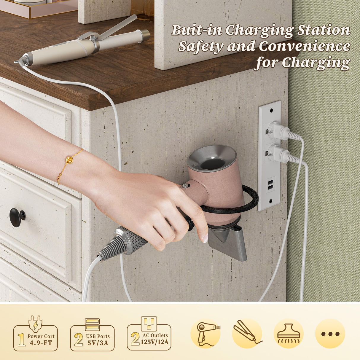 EnHomee Farmhouse Vanity Desk with LED Lighted Mirror, Makeup Vanity Table with RGB Cabinets and Lots Storage, 5 Drawers and 6 Storage Shelves for Bedroom and Dressing Room, White EnHomee