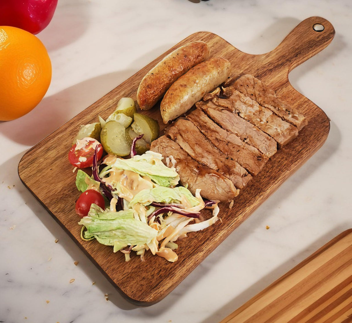 ZeQi Acacia Wood Cutting Board with Handle 13.7''X7'' / Charcuterie Board/Serving Board/Cheese, Bread, Vegetables & Fruits Serving Board (Rectangular) ZeQi