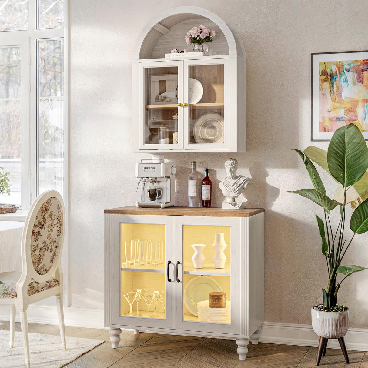 NEWOWNDS Arched Wall Cabinet,Glass Display Wall Mounted Cabinet with Tempered Glass Doors, Floating Cabinet with Adjustable Shelves for Bathroom,Living Room, Kitchen NEWOWNDS