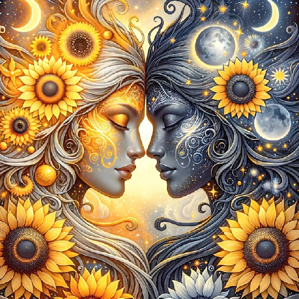 Diamond Art Kits for Adults - Sunflower Sun Moon Diamond Painting Kits DIY 5D Full Drill Diamond Dots Paintings with Diamonds Gem Art and Crafts for Home Decor 12x12 Inch Fuinkqe