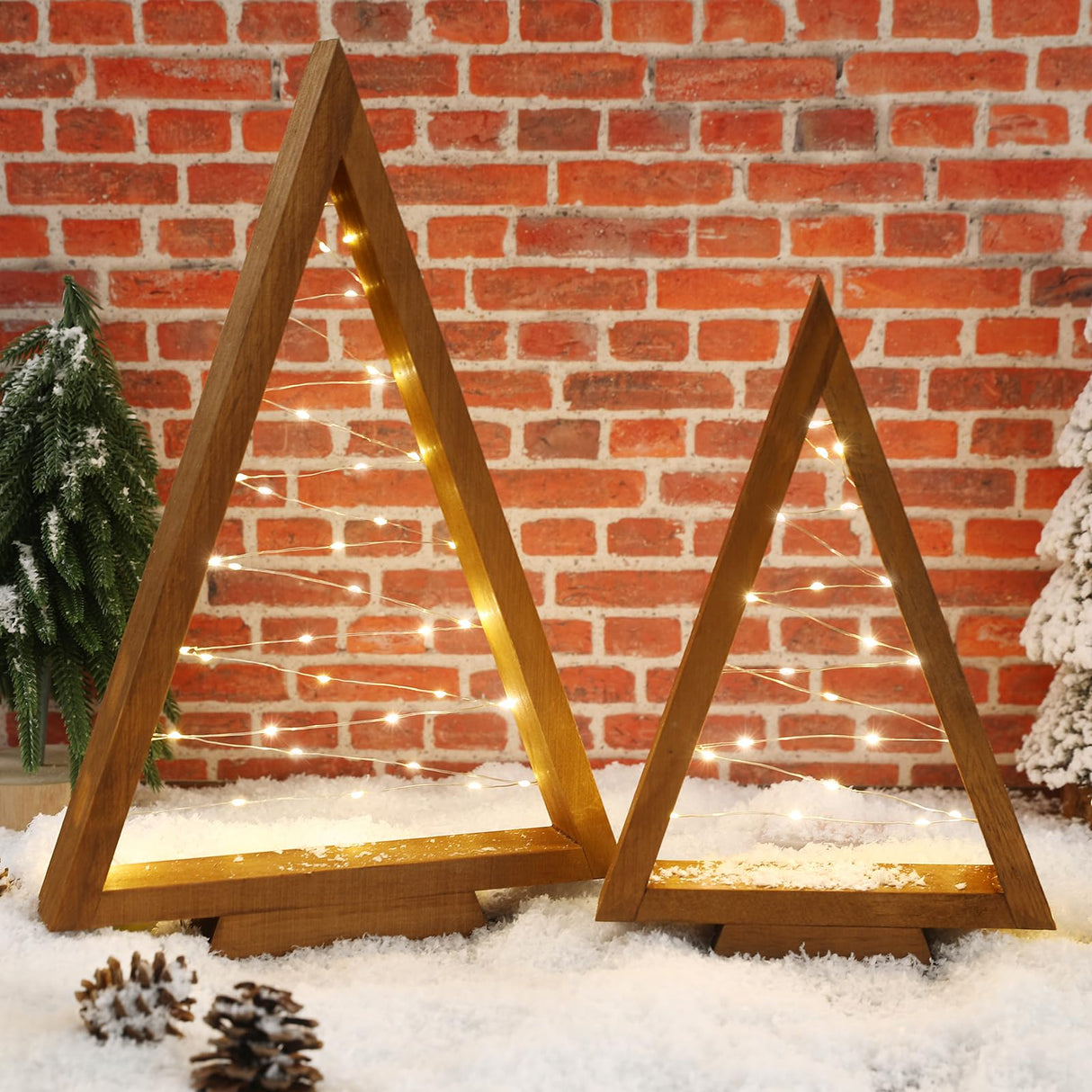 FestalMart Christmas Decorations-2PCS Light Up Wooden Christmas Tree- Handmade Tabletop Christmas Tree with Light for Farmhouse Home Kitchen Table Mantle Shelf Party Decor FestalMart