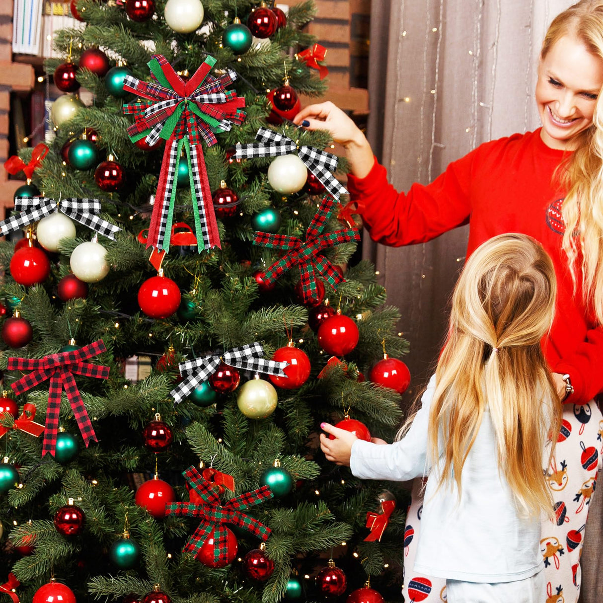 Whaline 10 Rolls 50 Yards Christmas Burlap Ribbon Rolls 1 Inch Wired Plaid Wrapping Ribbons Xmas Decorative Ribbon for Wreath Bow Gift Decor Whaline