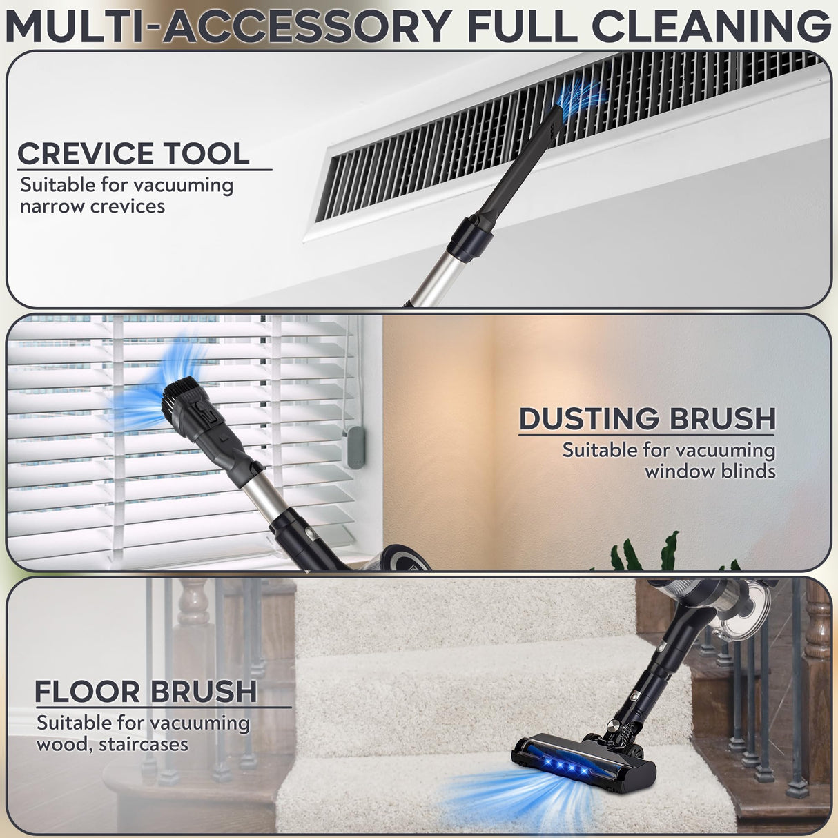 Bison Edge Cordless Vacuum Cleaner, 6-in-1 Powerful Suction with Brushless Motor with a 2500 mAh Battery, 180° Bendable Stick, Lightweight, for Carpet and Hard Floor Bison Edge