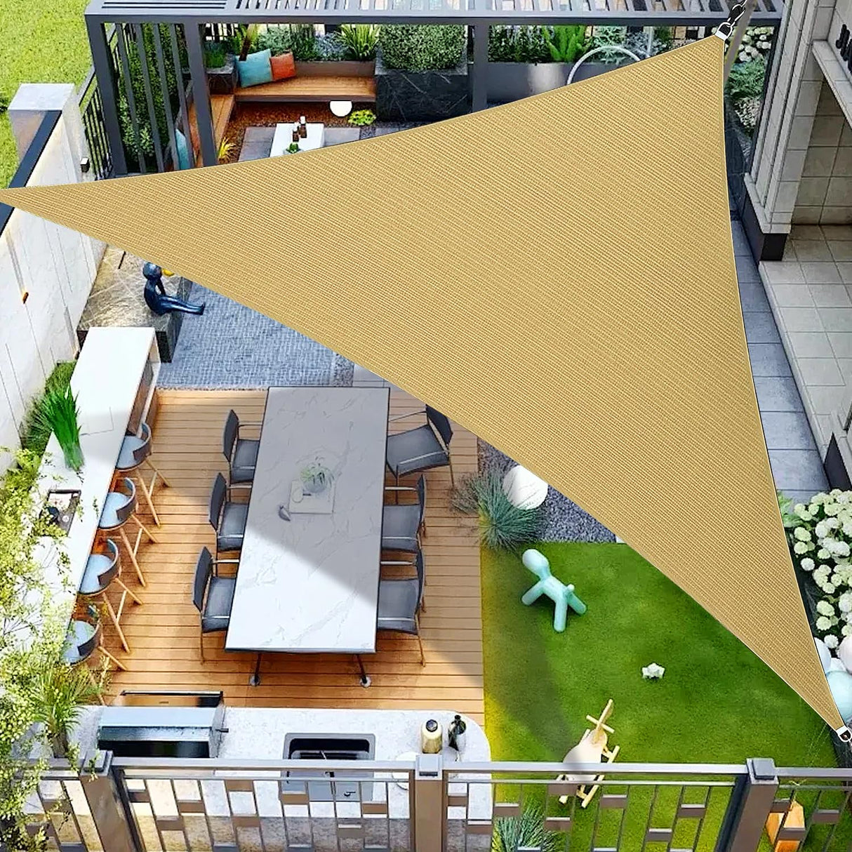20' x 20' x 20' Triangle Sun Sail Shades Canopy UV Block Sun Shades Outdoor Patio Garden Backyard Pergola Shade Cover Sand OOTONAT