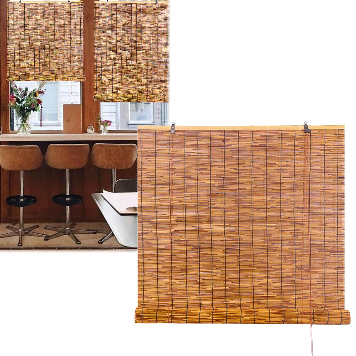 Natural Hand-Woven Bamboo Roller Shades for Indoor and Outdoor Privacy QHDPKU