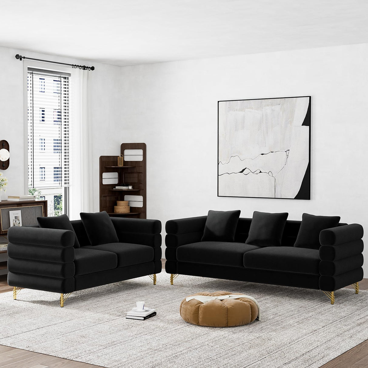 Wrofly Cloud Couch for Living Room, 59" Modern Overstuffed Deep Seat Velvet Loveseat Sofa with 2 Pillows, Comfy Upholstered 2 Seater Love Seat for Bedroom Office, Jet Black Velvet Wrofly