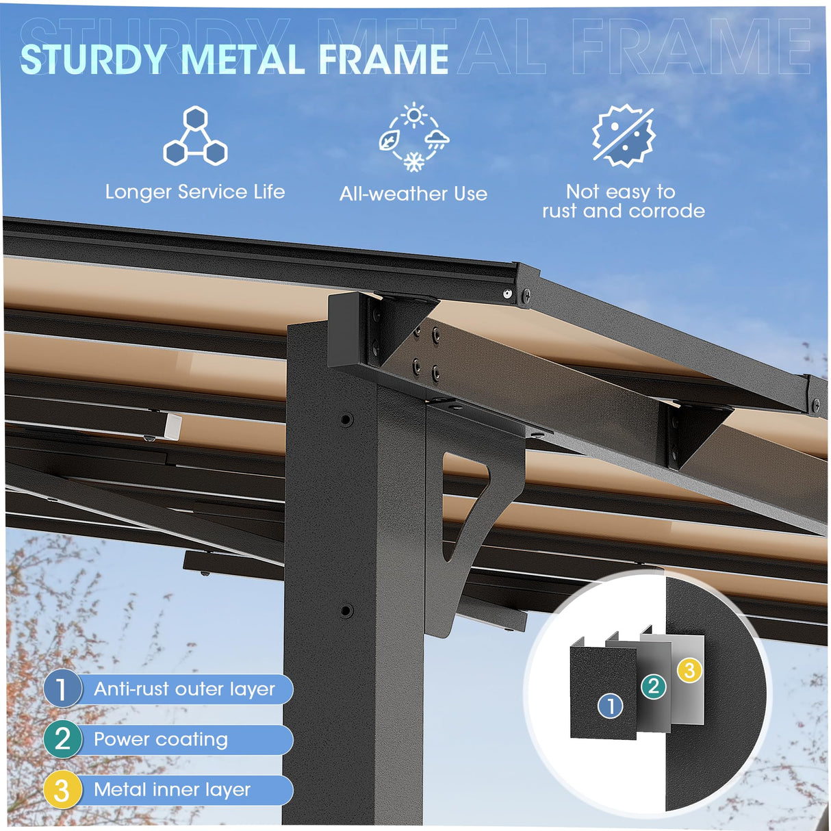 SUNCROWN 10'x10' Hardtop Gazebo, Wall-Mounted Gazebos Pergola, Outdoor Reclining Gazebos with Metal Frame, Lean to Gazebo Metal Awnings for Patio, Deck, Backyard, Porch, Lawns SUNCROWN