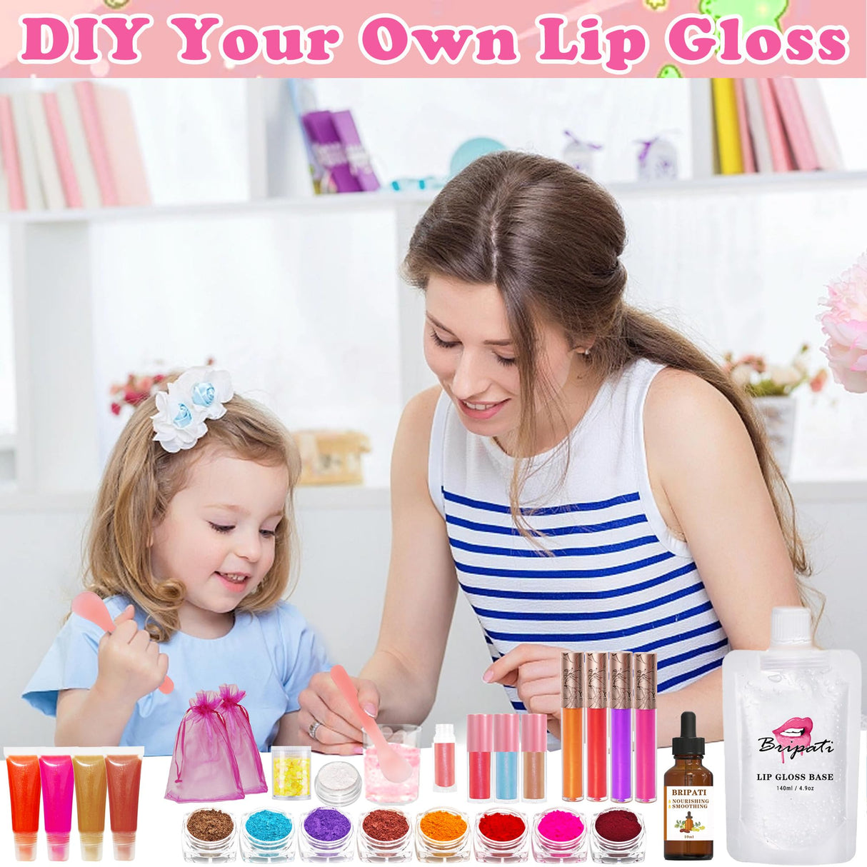 BRIPATI DIY Lip Gloss Making Kit, 46PCS DIY Lip Gloss Kit to Make Your Own Lip Gloss, Moisturizing Lip Glaze Handmade Set, Beginner Lip Gloss Kit, Lip Gloss Making Supplies Set for Women Girls BRIPATI